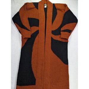 Maurada Size Large Burnt Orange/Black Long/Maxi Knit Cartigan VTG 80s